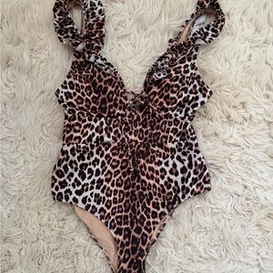 H&M Beige and Brown leopard print Swimsuit